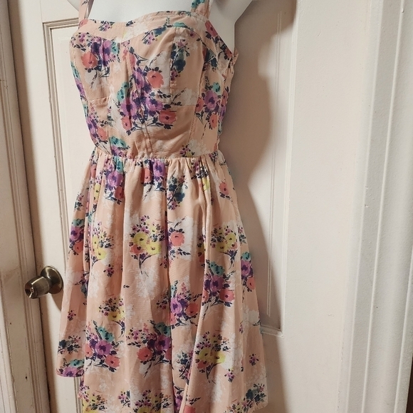 𝅺LC Lauren Conrad Women's Fit & Flare Sweetheart Floral Pink Dress - Picture 12 of 13